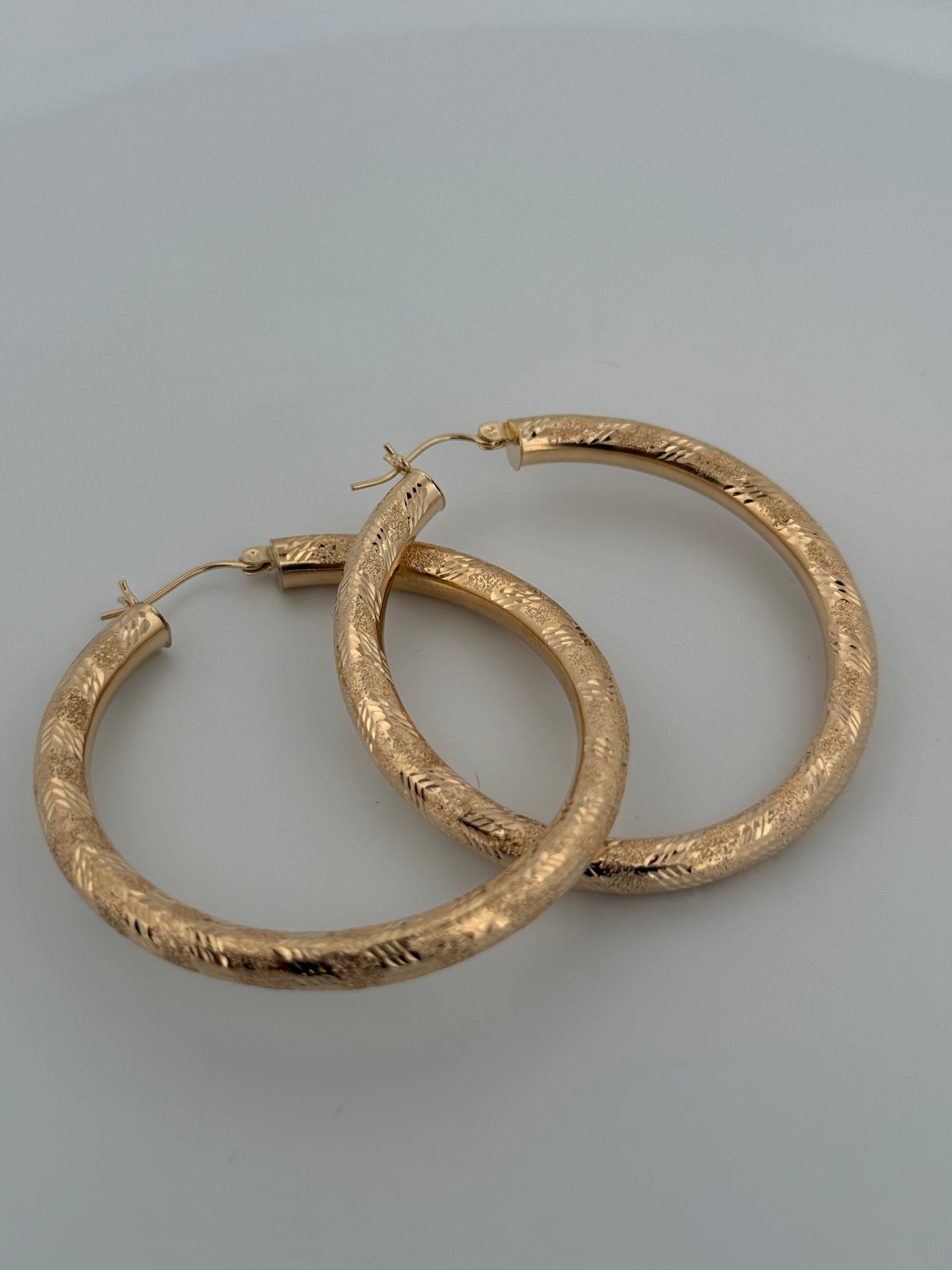 14K Real Solid Gold Diamond Cut Hoop Earrings Large Hoops