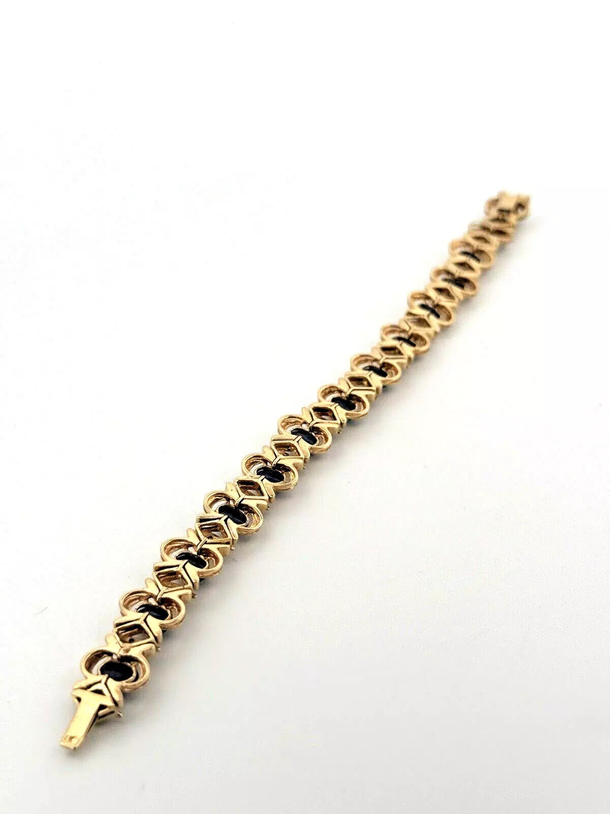 14k Solid Yellow Gold Natural Blue Sapphire Diamond Tennis Bracelet 6.5 inches