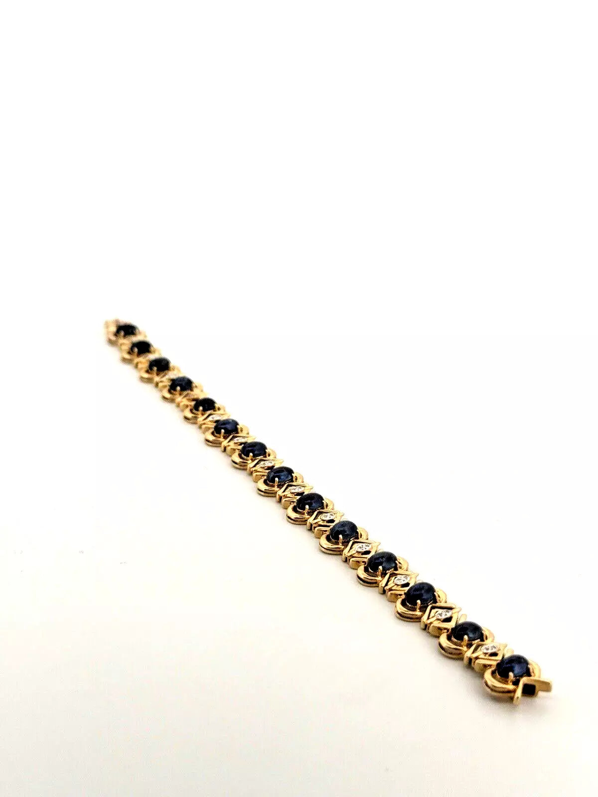 14k Solid Yellow Gold Natural Blue Sapphire Diamond Tennis Bracelet 6.5 inches