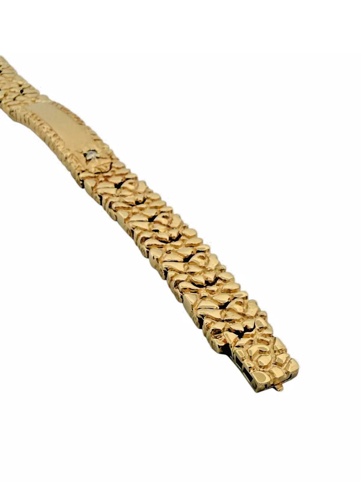 Men's 14k Solid Yellow Gold Nugget ID Bracelet With Diamond 7.5" 13.1mm 70.1 gr