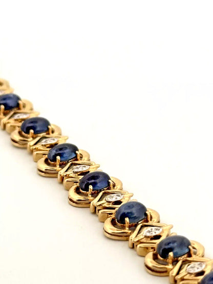 14k Solid Yellow Gold Natural Blue Sapphire Diamond Tennis Bracelet 6.5 inches